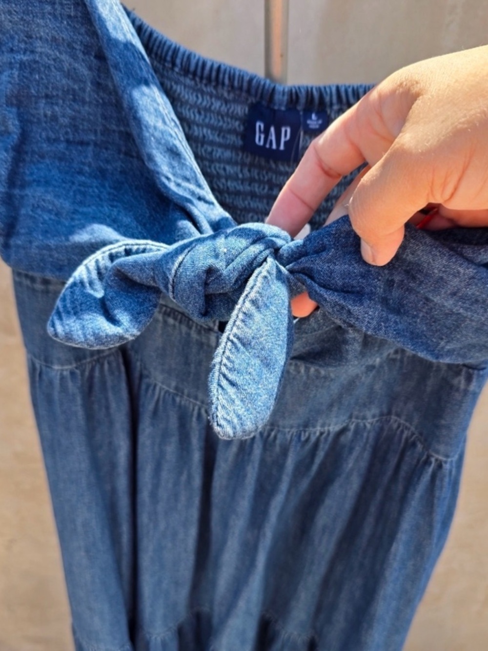 Gap Tie Front Tiered Denim Maxi Dress - Picture 4 of 4